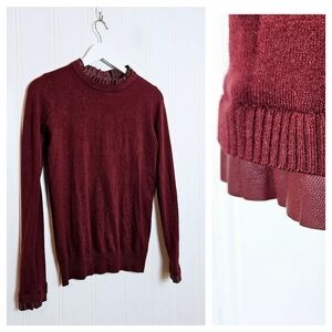 Siani Milano Sweater Womens Size XS Burgundy Faux Leather Trim Demure
